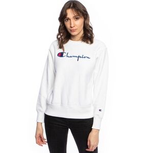 Vintage Champion Women's White Logo Sweatshirt